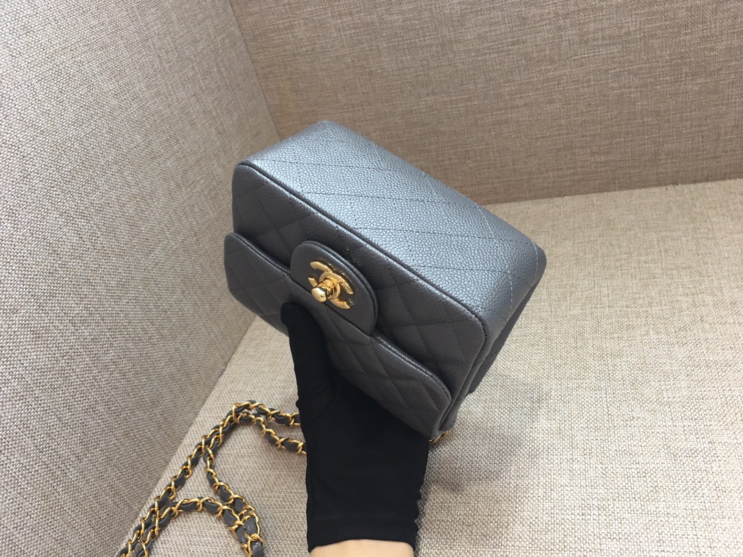 Mini Classic Flap Caviar Bag A01115 Dark Gray/Gold